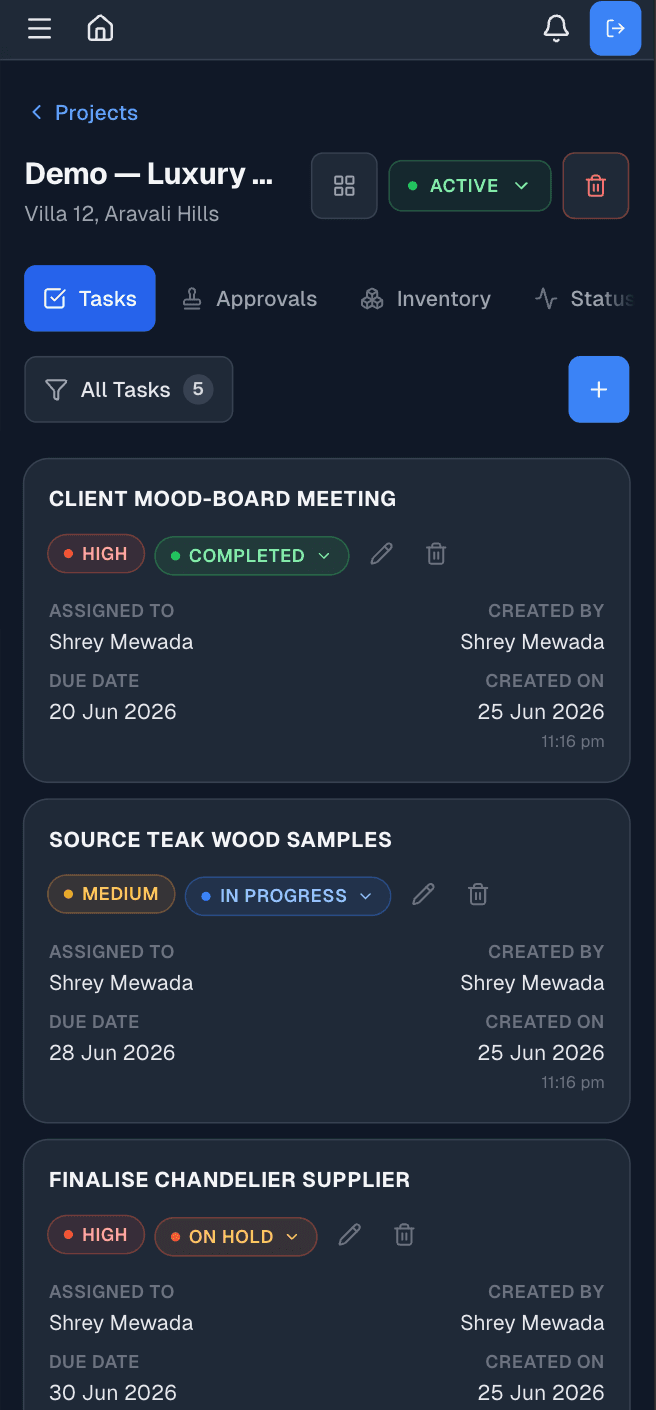 M-Track mobile — project tasks